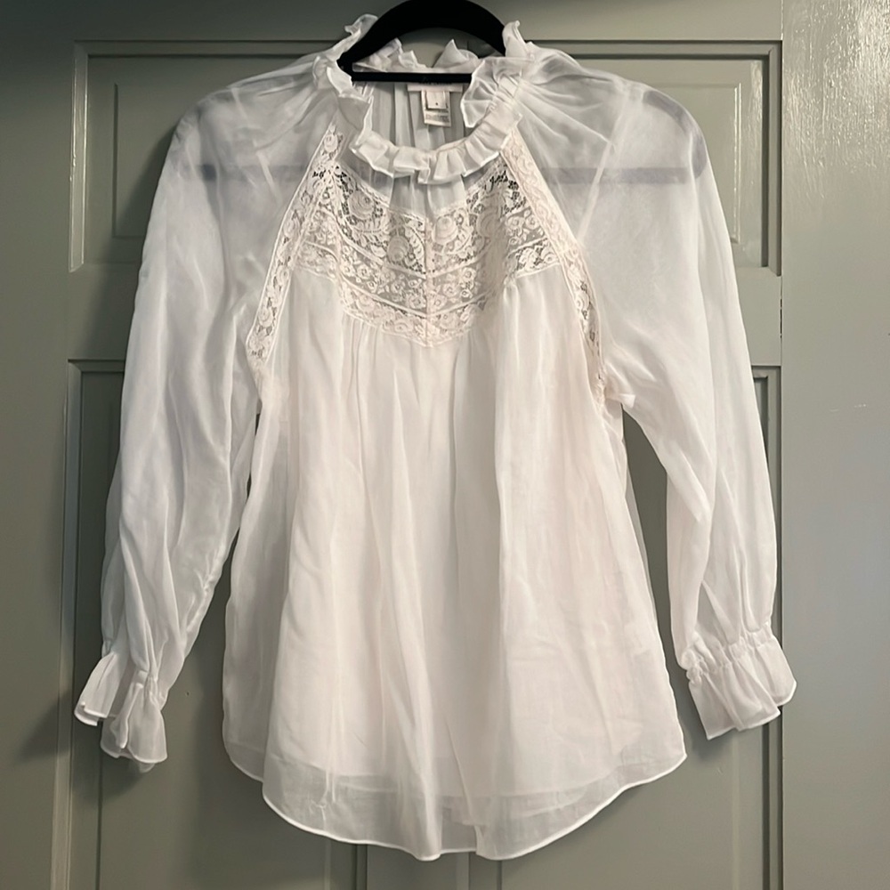 Marc Jacobs sheer gauze and lace peasant blouse with silk cami size 4